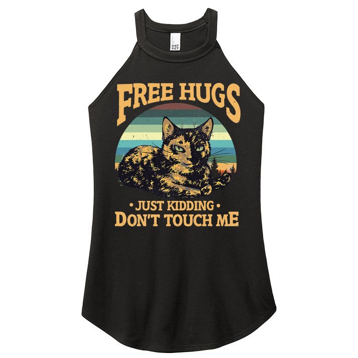 Free Tortoiseshell Cat Hugs Just Kidding Dont Touch Me Women's Perfect Tri Rocker Tank