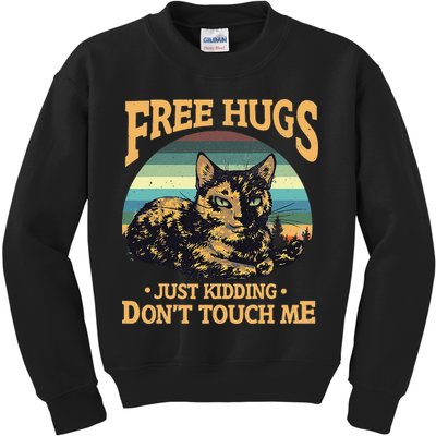 Free Tortoiseshell Cat Hugs Just Kidding Dont Touch Me Kids Sweatshirt