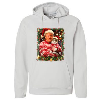 Funny Trump Christmas Sweater For Cat Lovers Ugly Xmas Sweatshirt Performance Fleece Hoodie