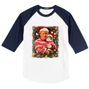 Funny Trump Christmas Sweater For Cat Lovers Ugly Xmas Sweatshirt Baseball Sleeve Shirt