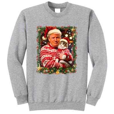 Funny Trump Christmas Sweater For Cat Lovers Ugly Xmas Sweatshirt Tall Sweatshirt