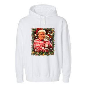 Funny Trump Christmas Sweater For Cat Lovers Ugly Xmas Sweatshirt Garment-Dyed Fleece Hoodie