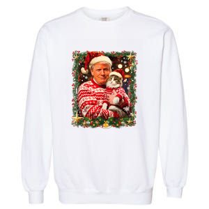 Funny Trump Christmas Sweater For Cat Lovers Ugly Xmas Sweatshirt Garment-Dyed Sweatshirt