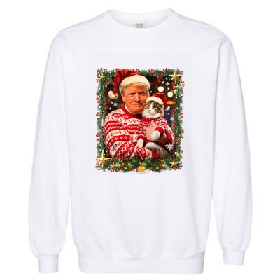 Funny Trump Christmas Sweater For Cat Lovers Ugly Xmas Sweatshirt Garment-Dyed Sweatshirt