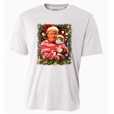 Funny Trump Christmas Sweater For Cat Lovers Ugly Xmas Sweatshirt Cooling Performance Crew T-Shirt