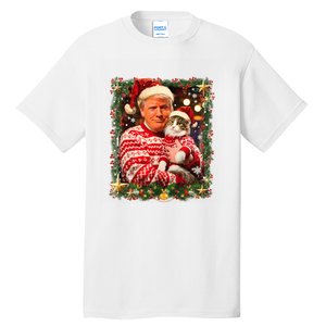 Funny Trump Christmas Sweater For Cat Lovers Ugly Xmas Sweatshirt Tall T-Shirt