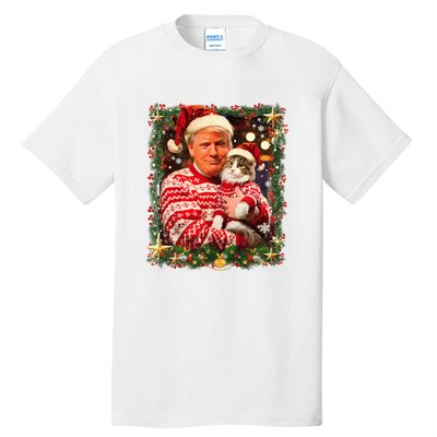 Funny Trump Christmas Sweater For Cat Lovers Ugly Xmas Sweatshirt Tall T-Shirt