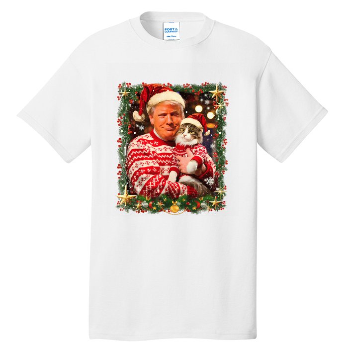 Funny Trump Christmas Sweater For Cat Lovers Ugly Xmas Sweatshirt Tall T-Shirt