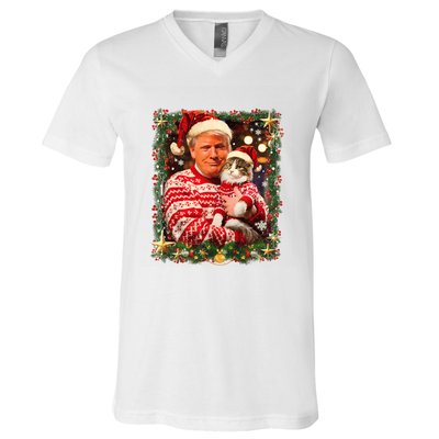 Funny Trump Christmas Sweater For Cat Lovers Ugly Xmas Sweatshirt V-Neck T-Shirt