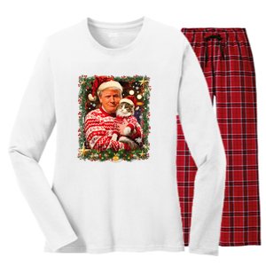 Funny Trump Christmas Sweater For Cat Lovers Ugly Xmas Sweatshirt Women's Long Sleeve Flannel Pajama Set 