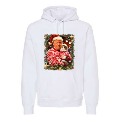 Funny Trump Christmas Sweater For Cat Lovers Ugly Xmas Sweatshirt Premium Hoodie