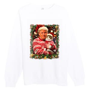 Funny Trump Christmas Sweater For Cat Lovers Ugly Xmas Sweatshirt Premium Crewneck Sweatshirt