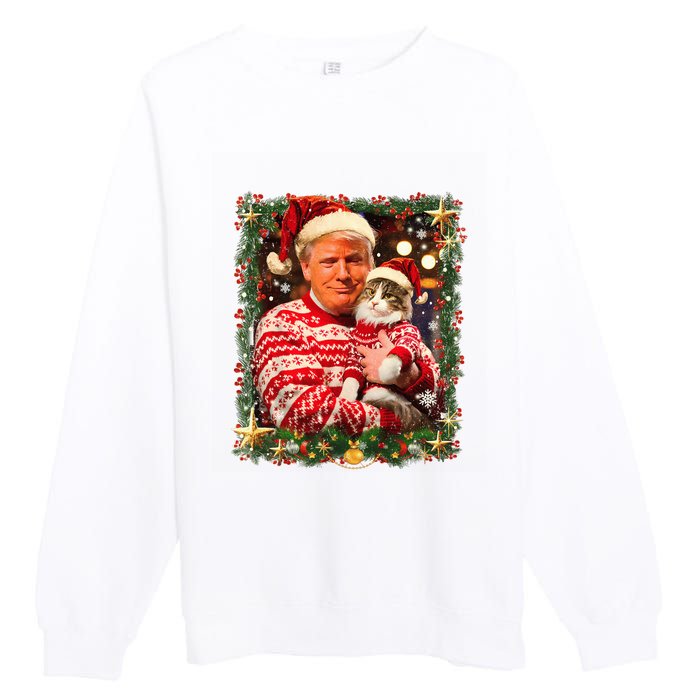 Funny Trump Christmas Sweater For Cat Lovers Ugly Xmas Sweatshirt Premium Crewneck Sweatshirt