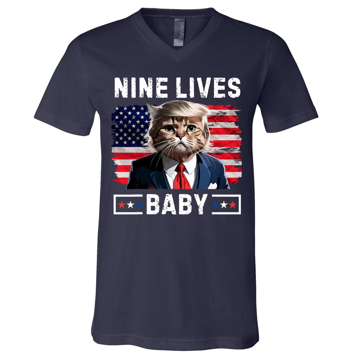 Funny Trump Cat 9 Lives Baby Nine Lives Cat V-Neck T-Shirt