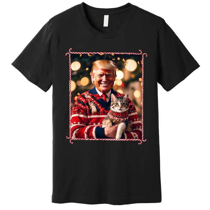 Funny Trump Christmas Sweater For Cat Lovers Premium T-Shirt