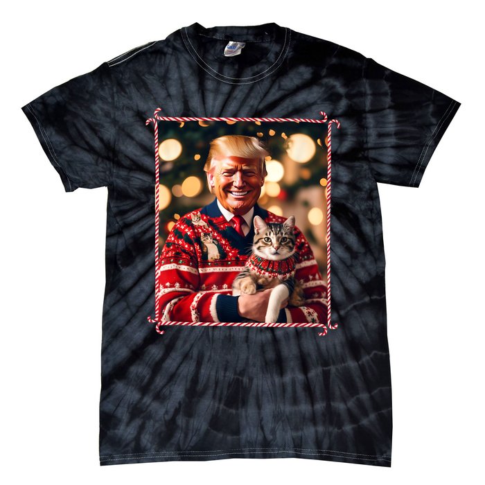 Funny Trump Christmas Sweater For Cat Lovers Tie-Dye T-Shirt