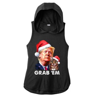 Funny Trump Cat Grab' Em Christmas Trump Ladies PosiCharge Tri-Blend Wicking Draft Hoodie Tank