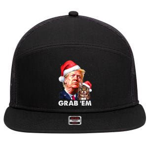 Funny Trump Cat Grab' Em Christmas Trump 7 Panel Mesh Trucker Snapback Hat