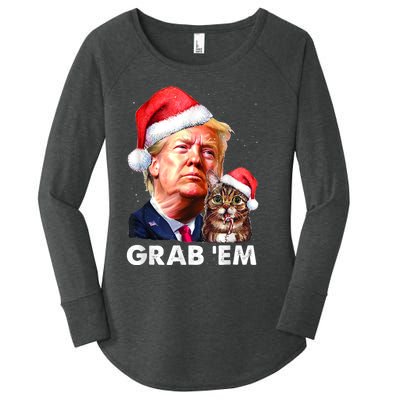 Funny Trump Cat Grab' Em Christmas Trump Women's Perfect Tri Tunic Long Sleeve Shirt