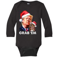 Funny Trump Cat Grab' Em Christmas Trump Baby Long Sleeve Bodysuit