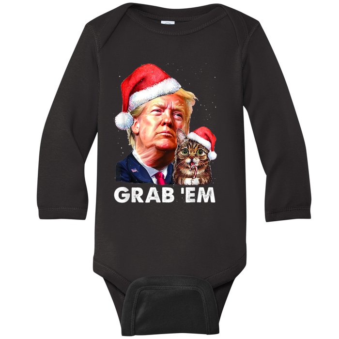 Funny Trump Cat Grab' Em Christmas Trump Baby Long Sleeve Bodysuit