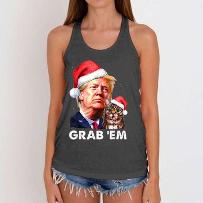 Funny Trump Cat Grab' Em Christmas Trump Women's Knotted Racerback Tank