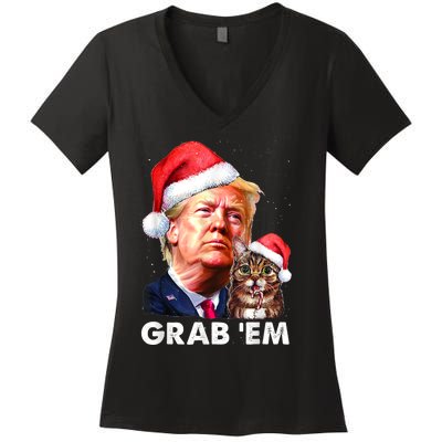 Funny Trump Cat Grab' Em Christmas Trump Women's V-Neck T-Shirt