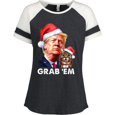 Funny Trump Cat Grab' Em Christmas Trump Enza Ladies Jersey Colorblock Tee