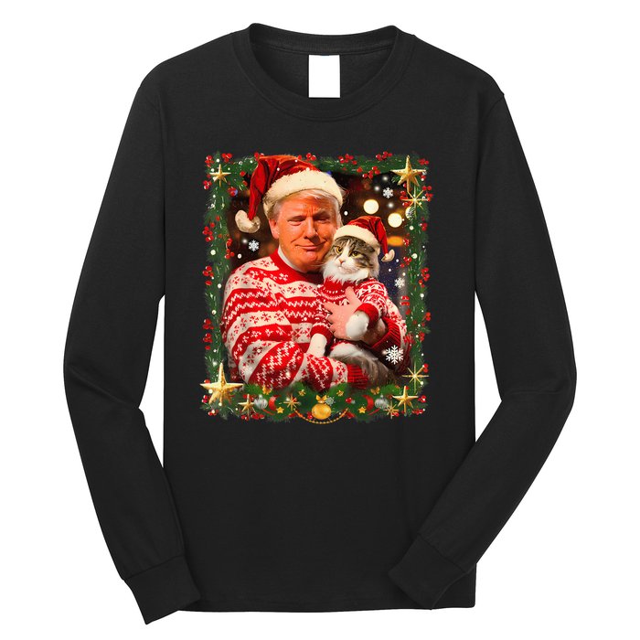 Funny Trump Christmas Sweater For Cat Lovers Long Sleeve Shirt