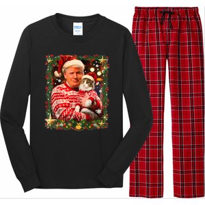 Funny Trump Christmas Sweater For Cat Lovers Long Sleeve Pajama Set