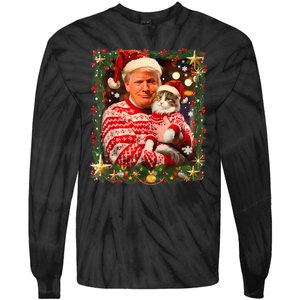 Funny Trump Christmas Sweater For Cat Lovers Tie-Dye Long Sleeve Shirt