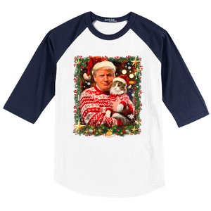 Funny Trump Christmas Sweater For Cat Lovers Baseball Sleeve Shirt