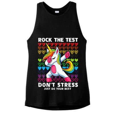 Funny Test Day Rock The Test Dabbing Unicorn Ladies PosiCharge Tri-Blend Wicking Tank