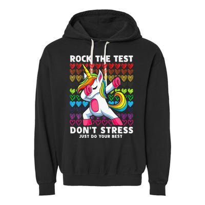 Funny Test Day Rock The Test Dabbing Unicorn Garment-Dyed Fleece Hoodie
