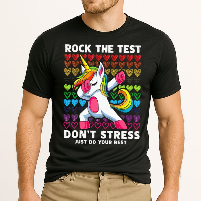 Funny Test Day Rock The Test Dabbing Unicorn Performance Shirt
