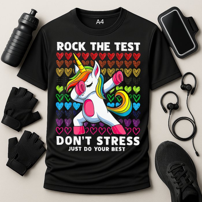 Funny Test Day Rock The Test Dabbing Unicorn Performance Shirt