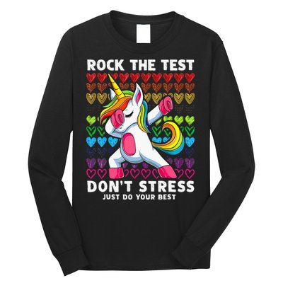 Funny Test Day Rock The Test Dabbing Unicorn Long Sleeve Shirt