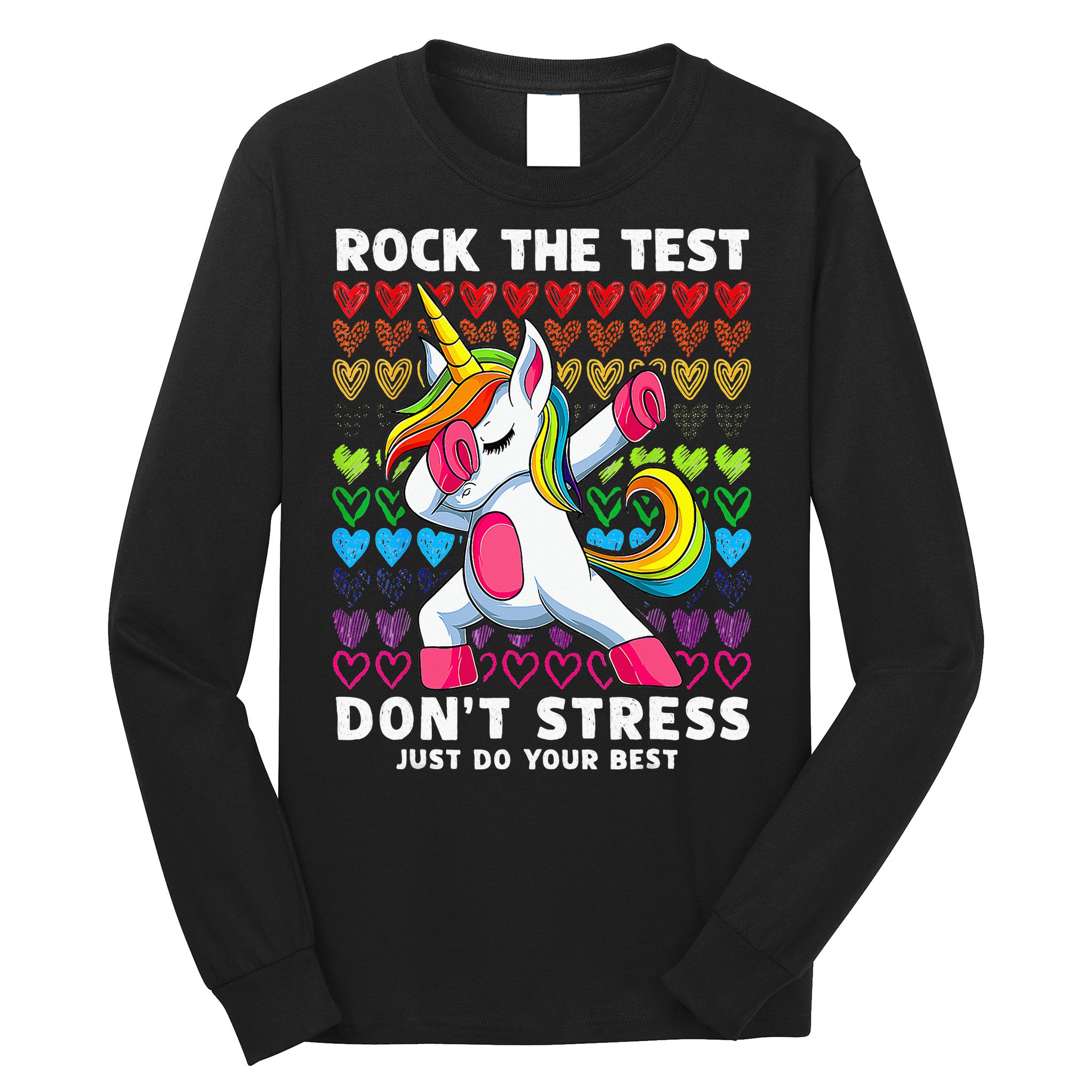 Funny Test Day Rock The Test Dabbing Unicorn Long Sleeve Shirt