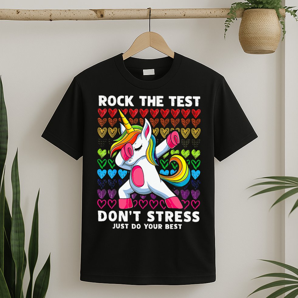 Funny Test Day Rock The Test Dabbing Unicorn T-Shirt