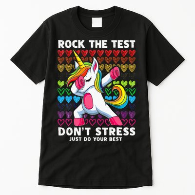 Funny Test Day Rock The Test Dabbing Unicorn Tall T-Shirt