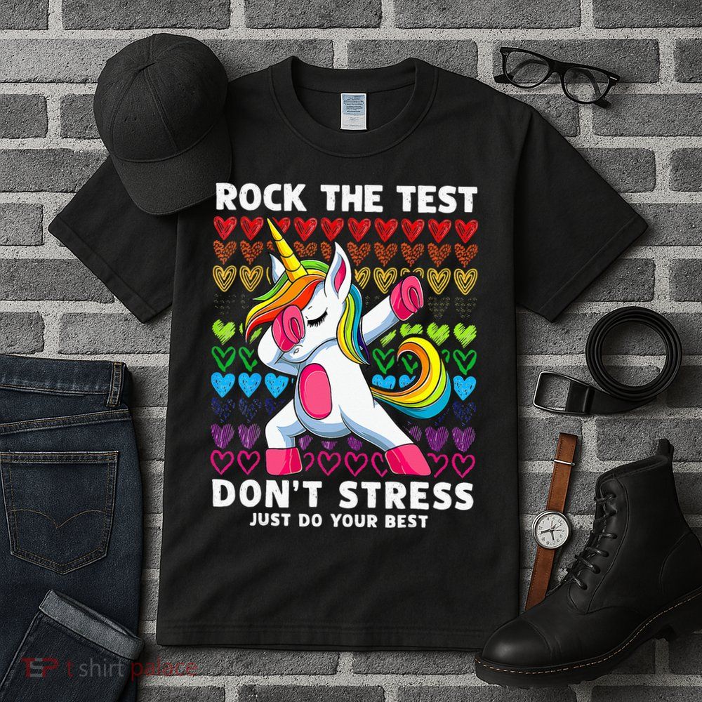 Funny Test Day Rock The Test Dabbing Unicorn Tall T-Shirt