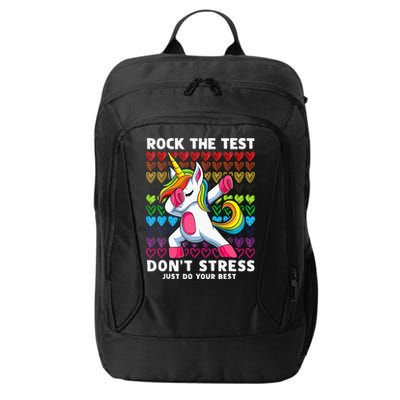 Funny Test Day Rock The Test Dabbing Unicorn City Backpack
