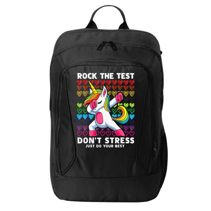 Funny Test Day Rock The Test Dabbing Unicorn City Backpack