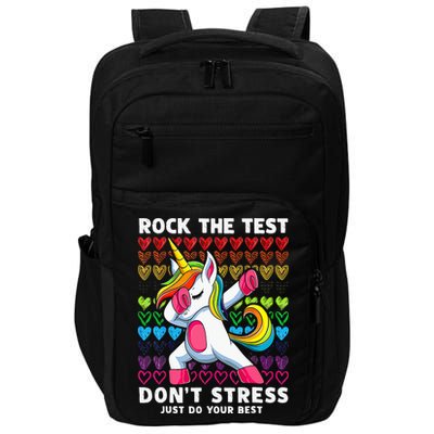 Funny Test Day Rock The Test Dabbing Unicorn Impact Tech Backpack