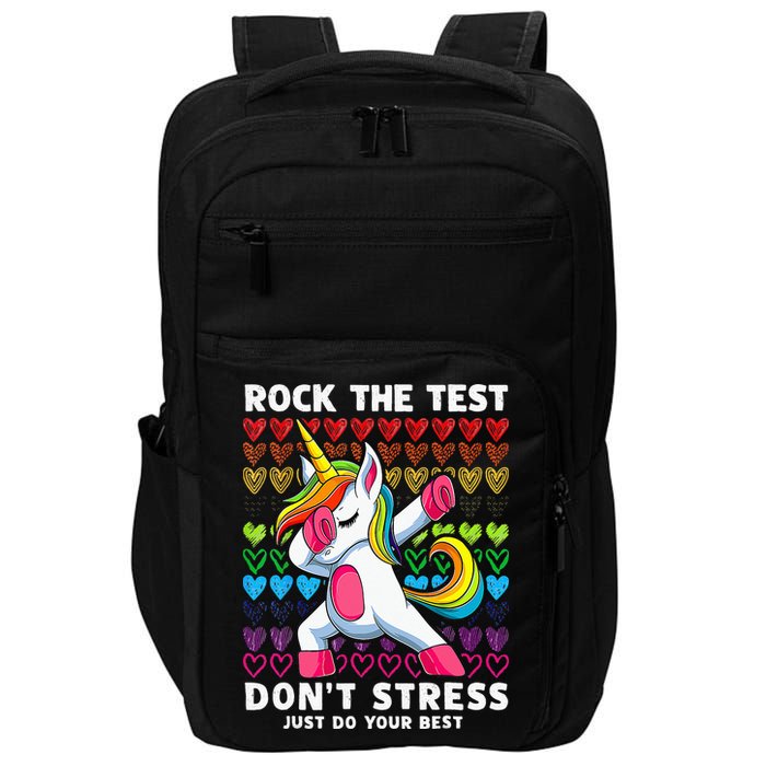 Funny Test Day Rock The Test Dabbing Unicorn Impact Tech Backpack