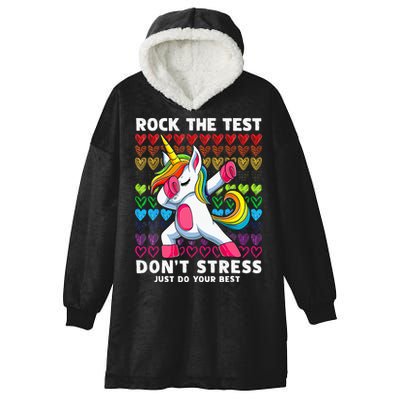 Funny Test Day Rock The Test Dabbing Unicorn Hooded Wearable Blanket
