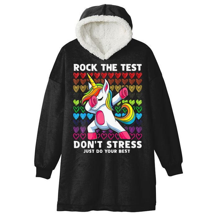 Funny Test Day Rock The Test Dabbing Unicorn Hooded Wearable Blanket