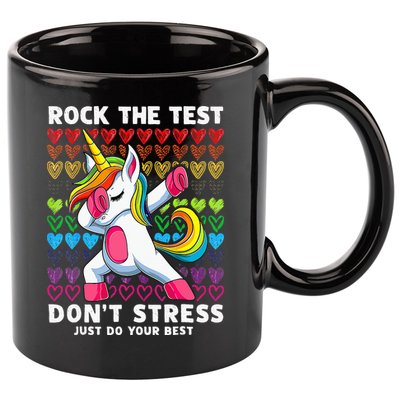 Funny Test Day Rock The Test Dabbing Unicorn 11oz C Handle Ceramic Mug