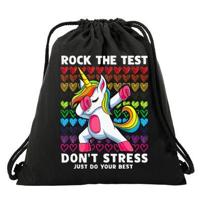 Funny Test Day Rock The Test Dabbing Unicorn Drawstring Bag