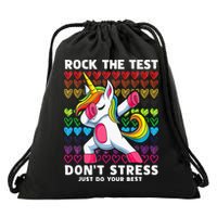 Funny Test Day Rock The Test Dabbing Unicorn Drawstring Bag